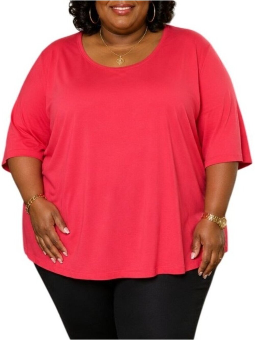 Catherines Plus Size 5X Top Suprema Collection Red Flowy 3/4 Sleeve Relaxed Fit